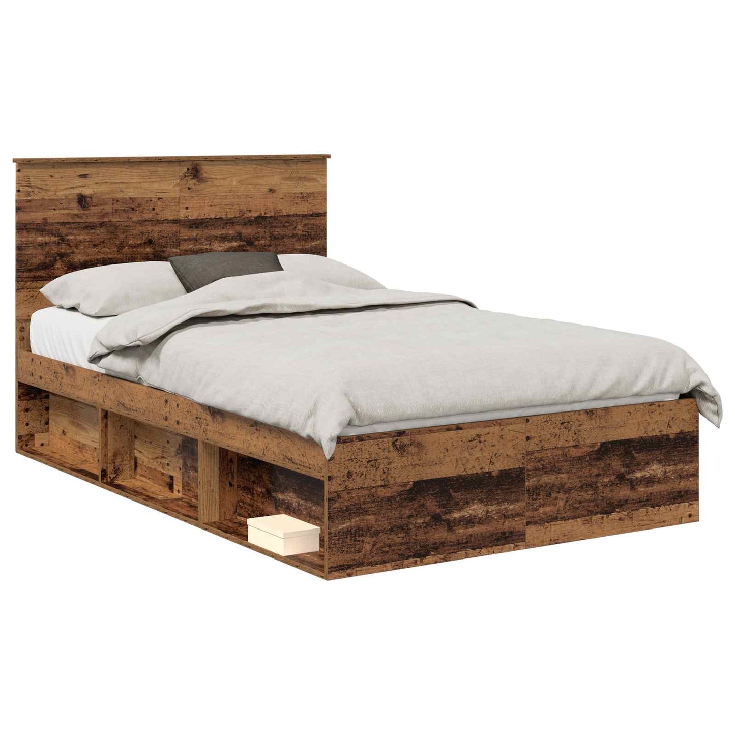 vidaXL Bed Frame with Drawer Old Wood 135 x 190 cm Solid Pine Wood 2