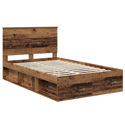 vidaXL Bed Frame with Drawer Old Wood 135 x 190 cm Solid Pine Wood 4