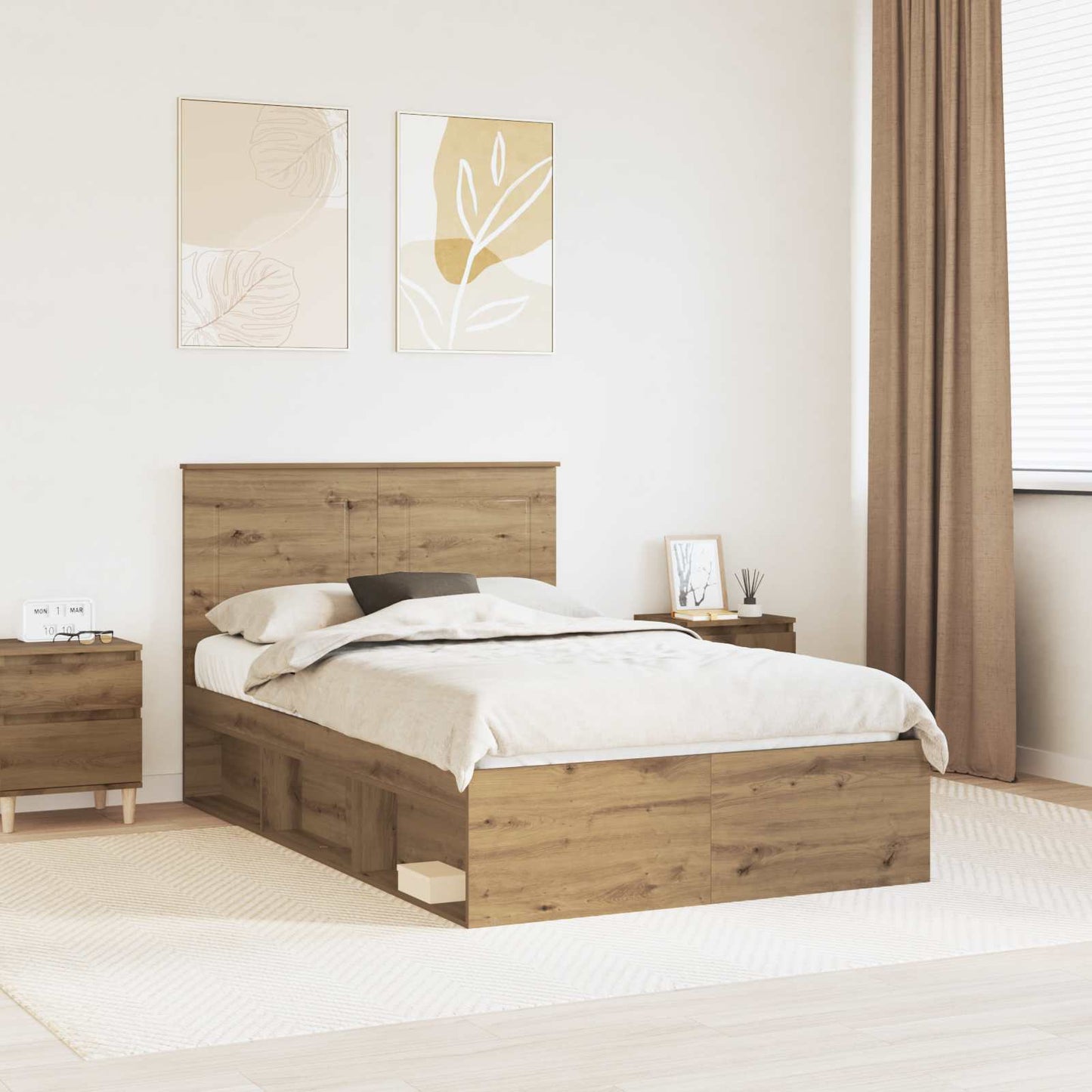 vidaXL Bed Frame Artisian Oak 135 x 190 cm Solid Pine Wood 1