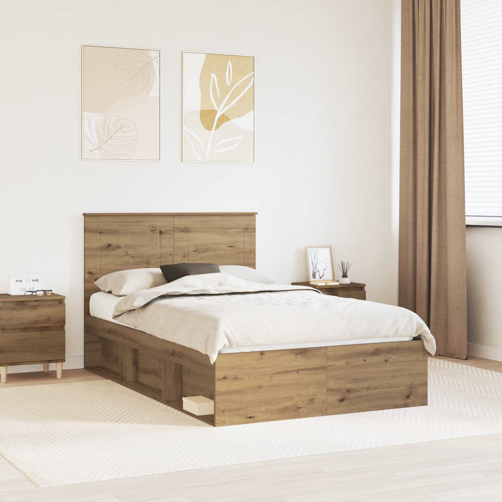 vidaXL Bed Frame Artisian Oak 135 x 190 cm Solid Pine Wood 1