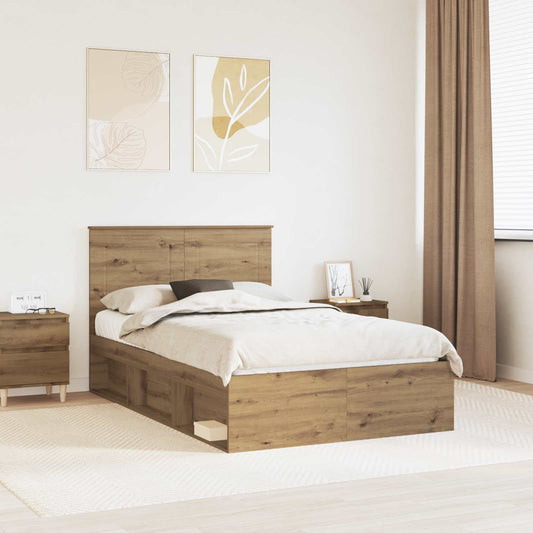 vidaXL Bed Frame Artisian Oak 135 x 190 cm Solid Pine Wood 1