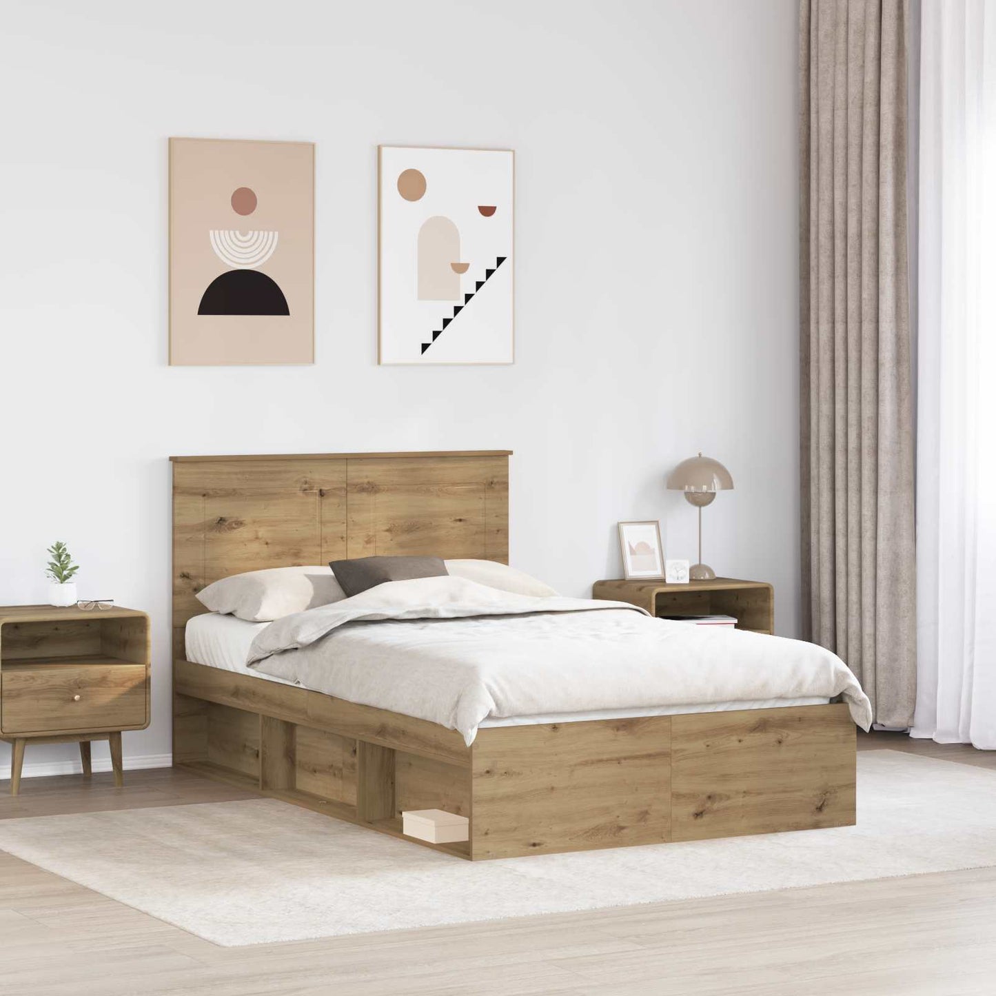 vidaXL Bed Frame Artisian Oak 135 x 190 cm Solid Pine Wood 3