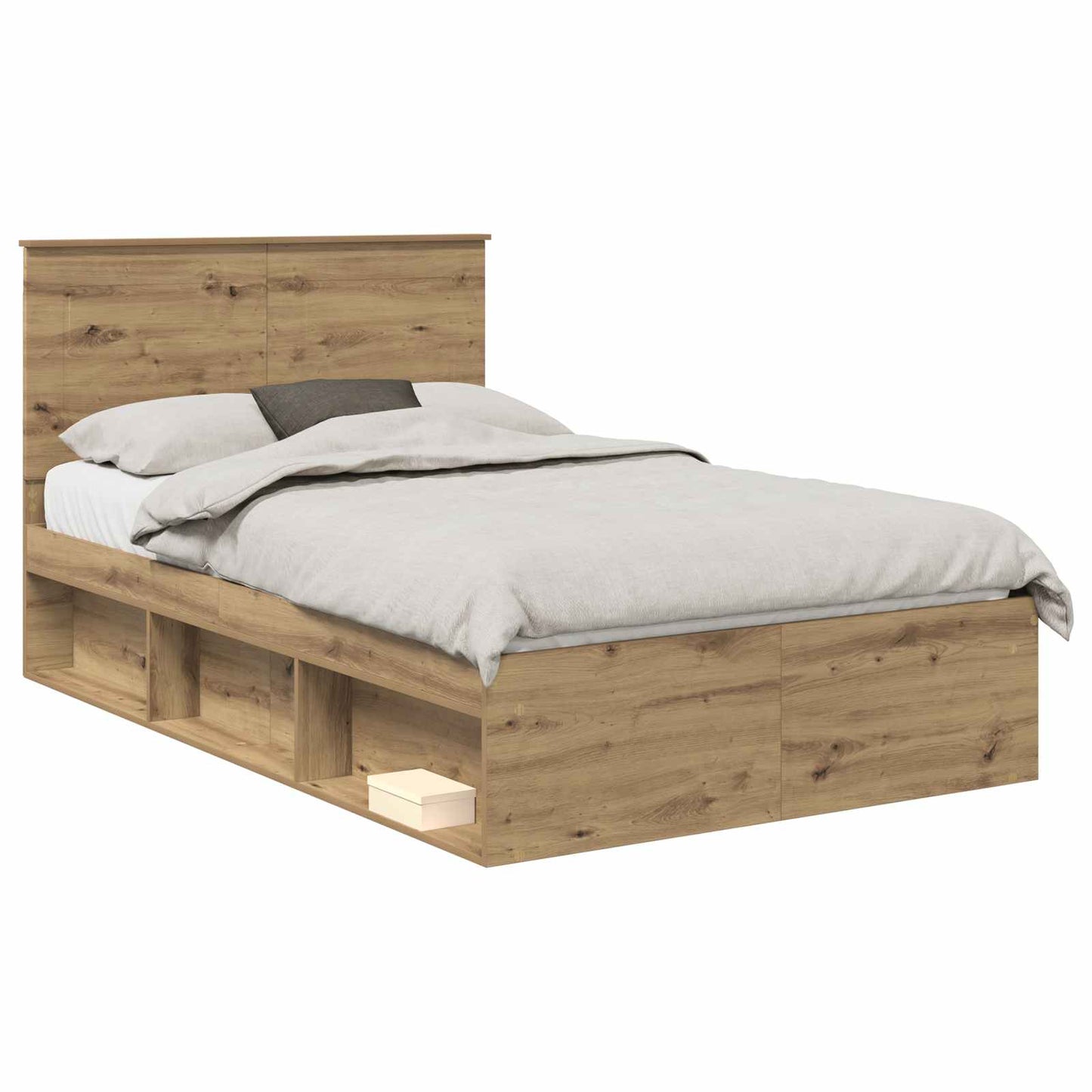 vidaXL Bed Frame Artisian Oak 135 x 190 cm Solid Pine Wood 2