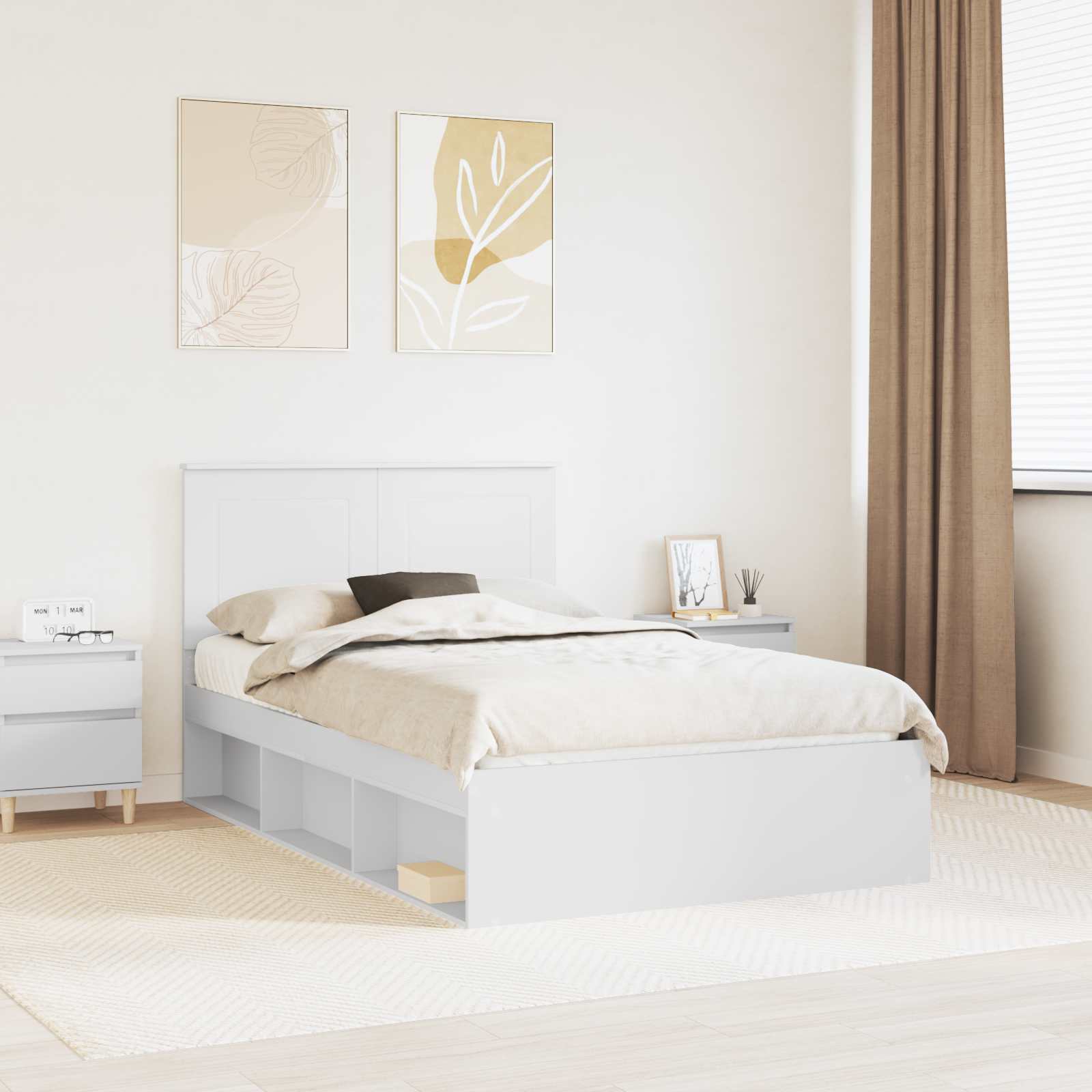 vidaXL Bed Frame with Headboard White 120 x 200 cm Solid Pine Wood 1