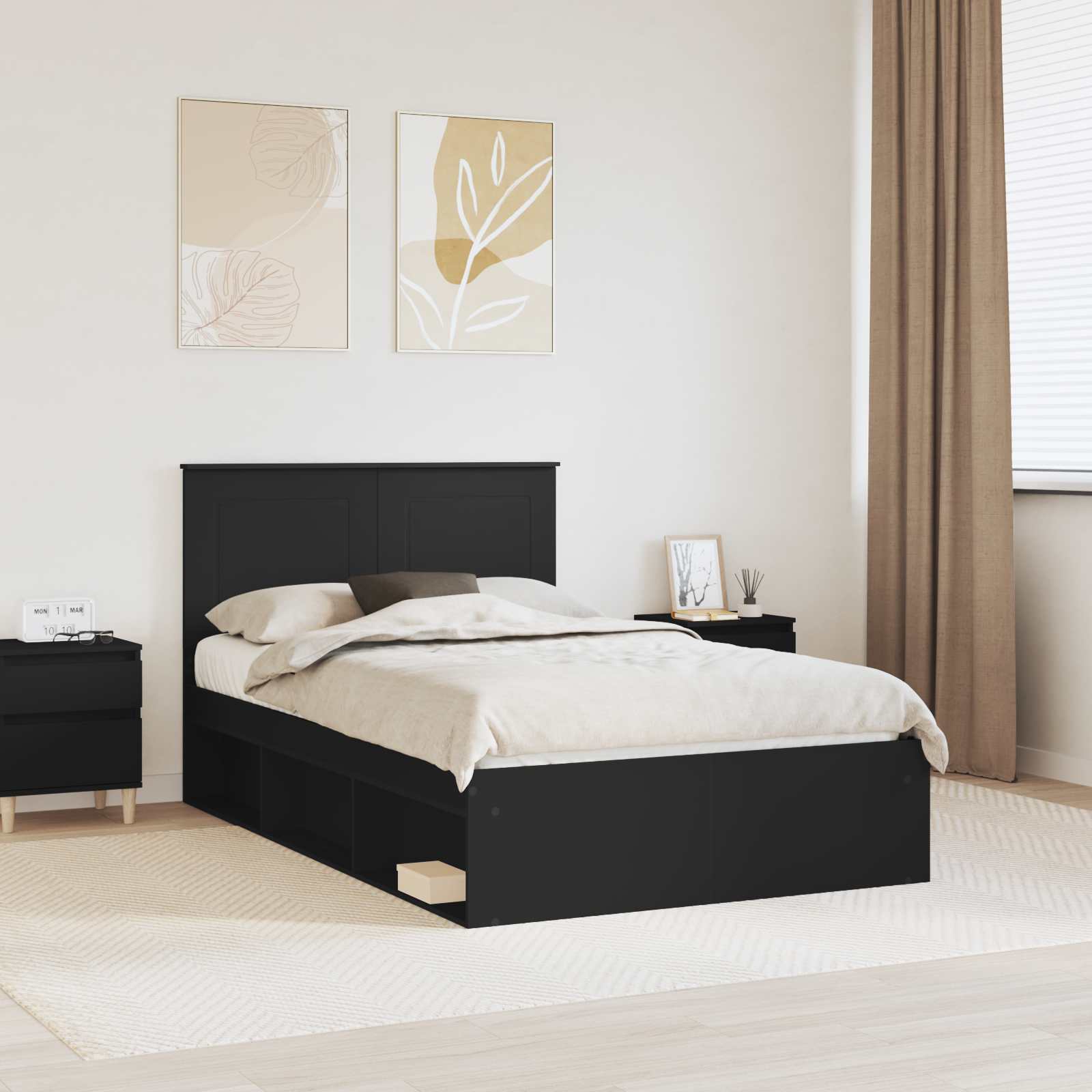 vidaXL Bed Frame with Headboard Black 120 x 200 cm Solid Pine Wood 1