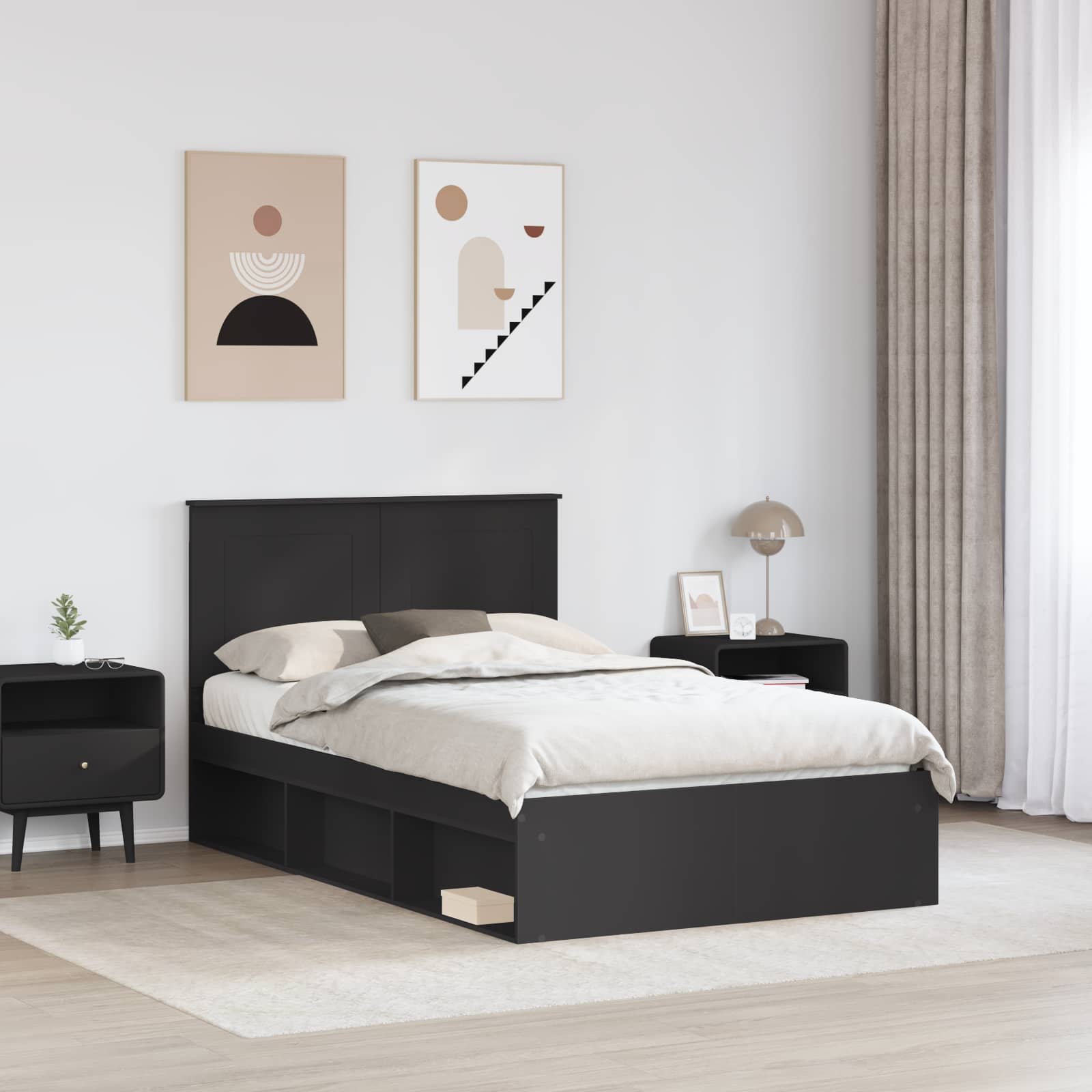 vidaXL Bed Frame with Headboard Black 120 x 200 cm Solid Pine Wood 3