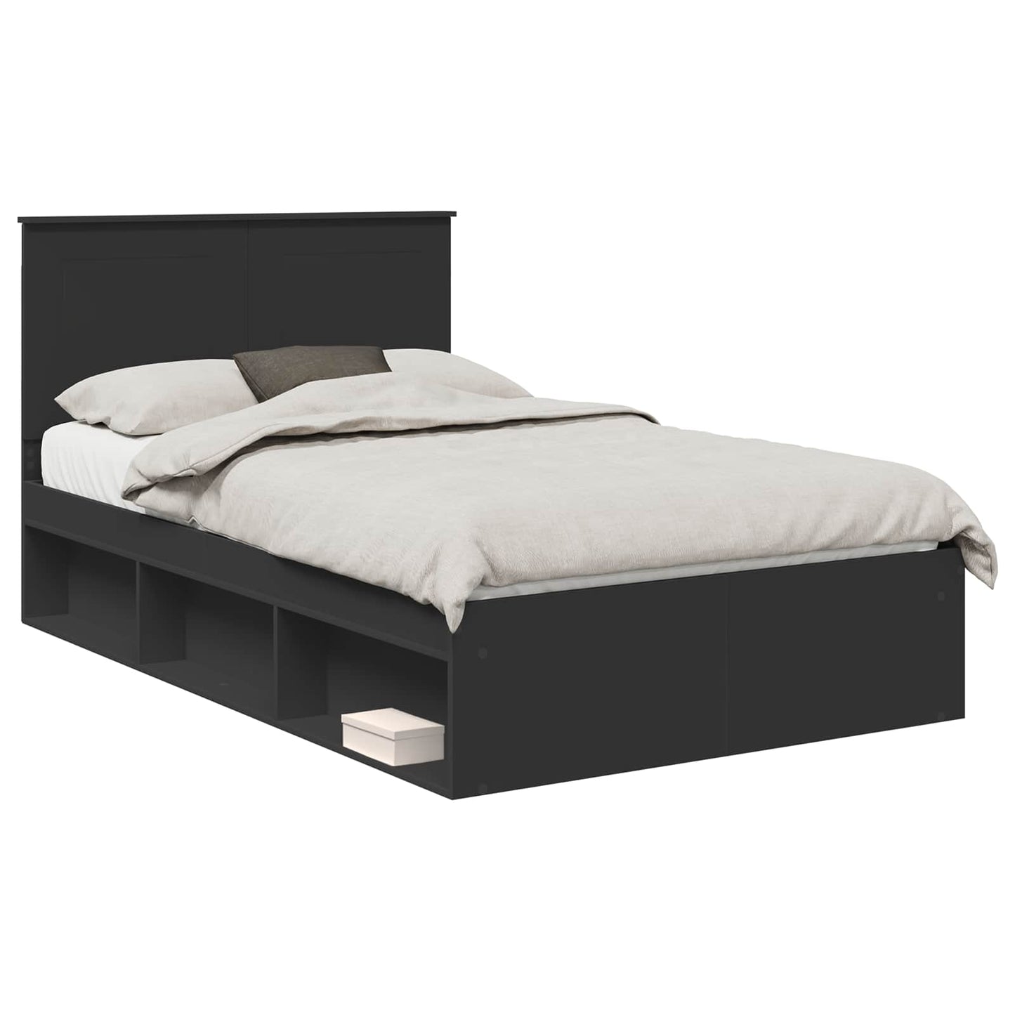 vidaXL Bed Frame with Headboard Black 120 x 200 cm Solid Pine Wood 2