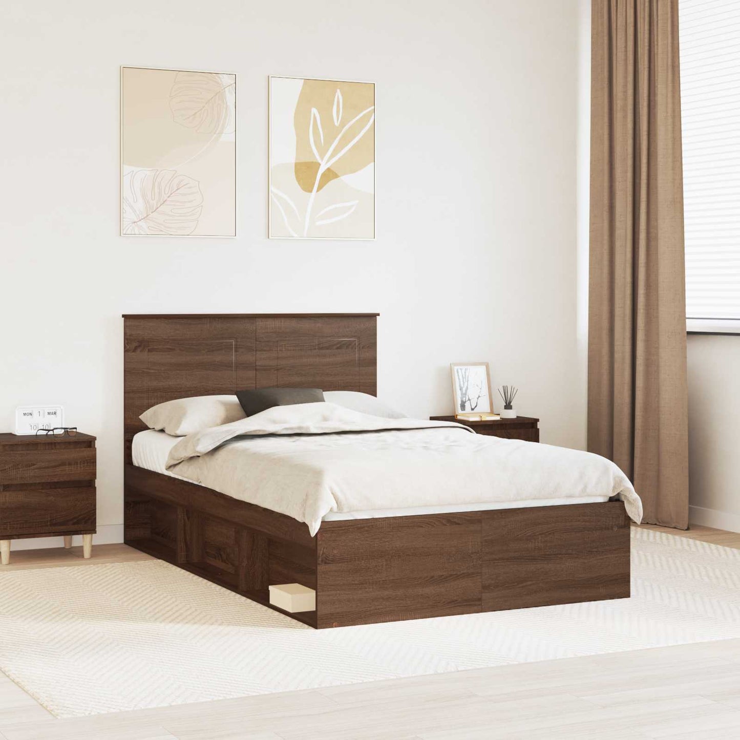 vidaXL Bed Frame with Headboard Brown Oak 120 x 200 cm Solid Pine Wood 1