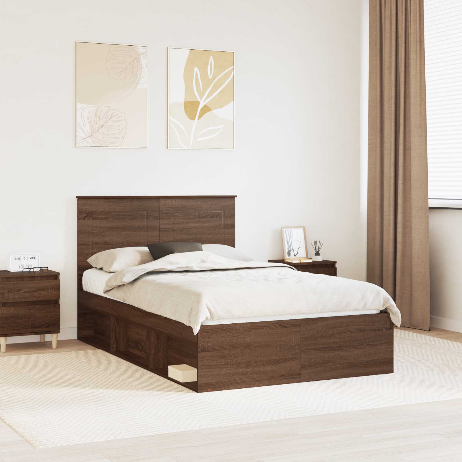vidaXL Bed Frame with Headboard Brown Oak 120 x 200 cm Solid Pine Wood 1