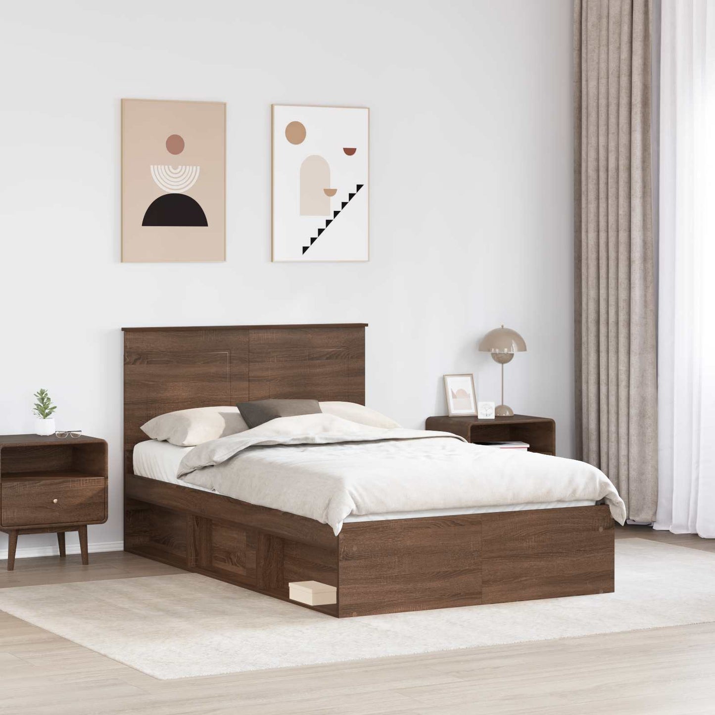 vidaXL Bed Frame with Headboard Brown Oak 120 x 200 cm Solid Pine Wood 3