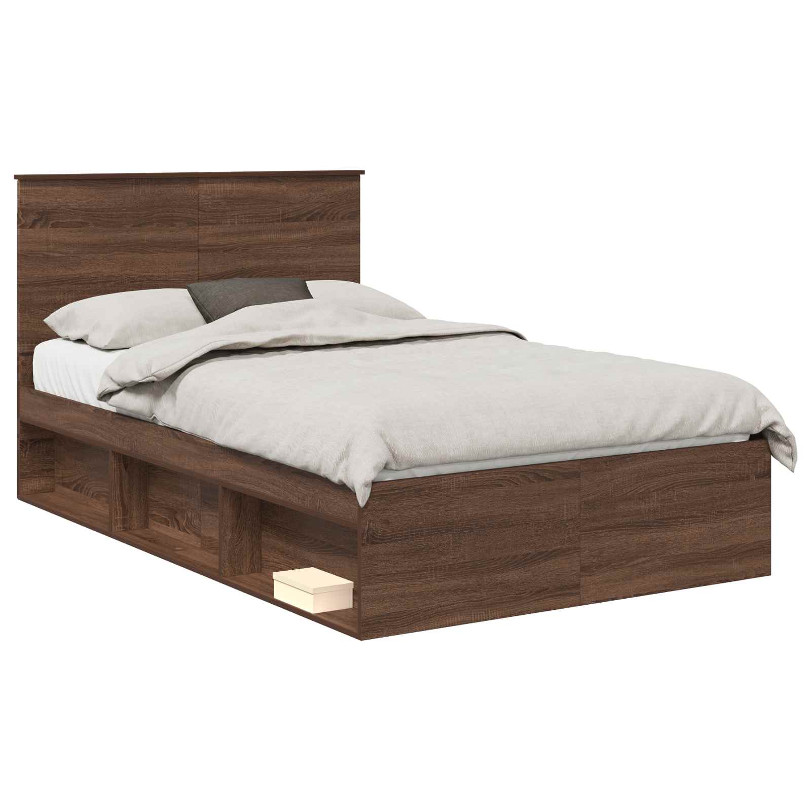 vidaXL Bed Frame with Headboard Brown Oak 120 x 200 cm Solid Pine Wood 2