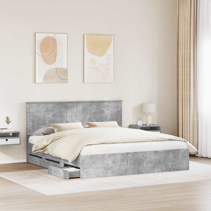 vidaXL Bed Frame with Drawer Concrete Grey 200 x 200 cm Engineer Wood 3