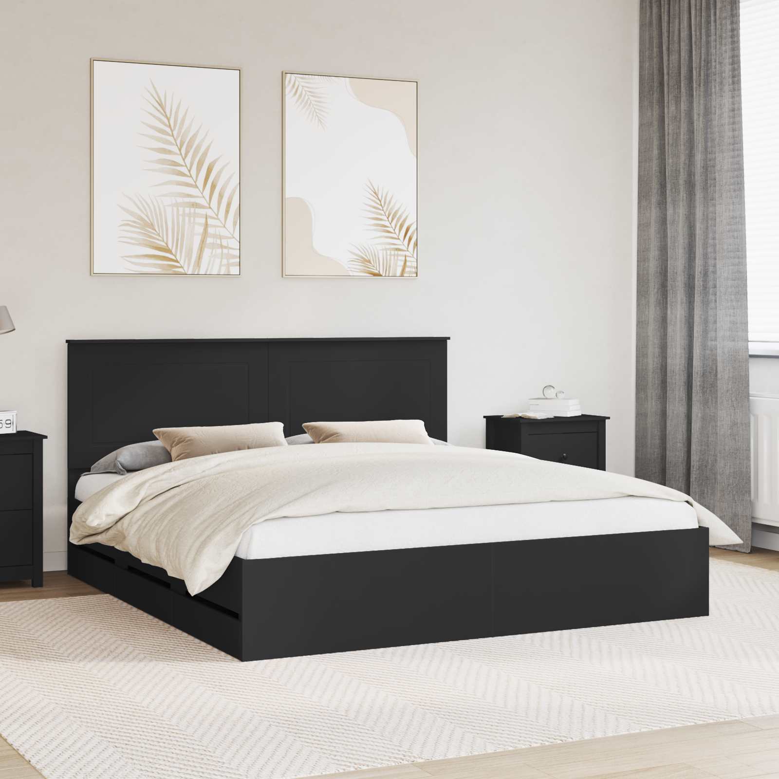 vidaXL Bed Frame with Drawer Black 180 x 200 cm Engineer Wood 1