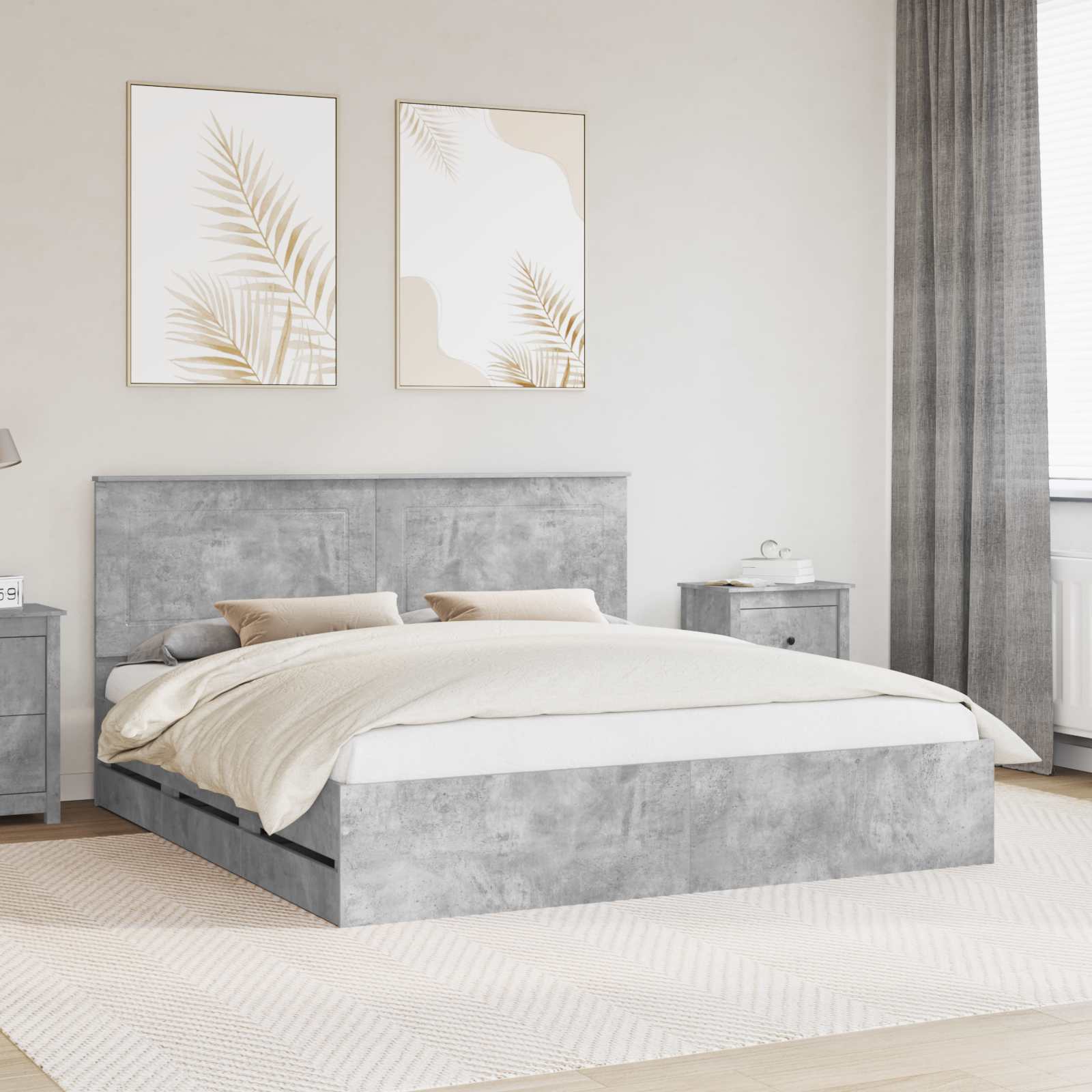 vidaXL Bed Frame with Drawer Concrete Grey 180 x 200 cm Engineer Wood 1