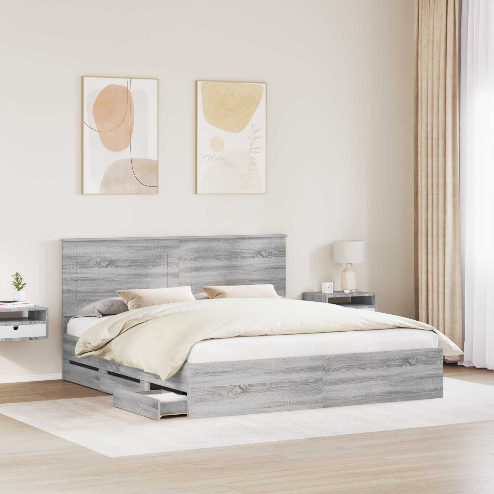 vidaXL Bed Frame with Drawer Grey Sonoma 180 x 200 cm Engineer Wood 3