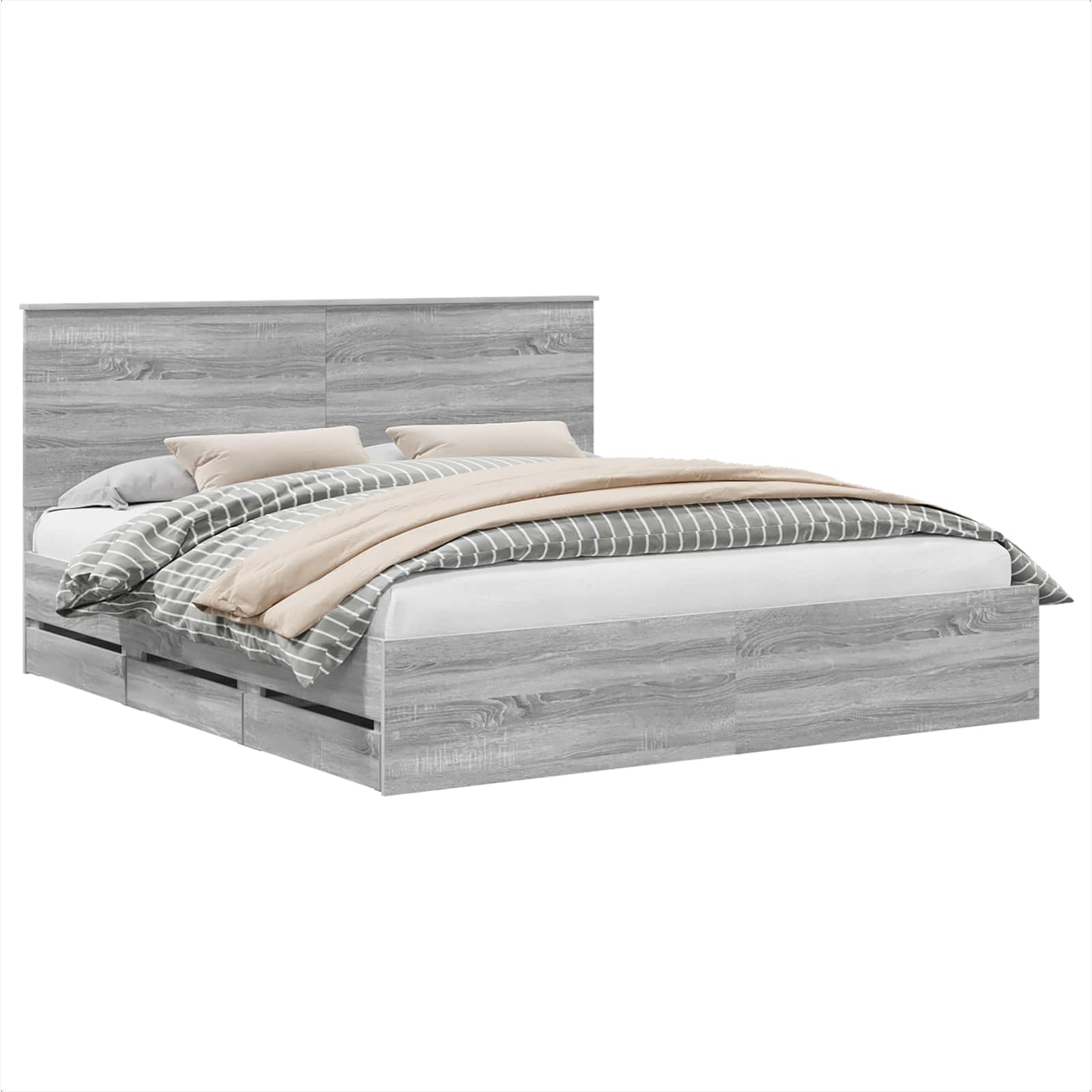 vidaXL Bed Frame with Drawer Grey Sonoma 180 x 200 cm Engineer Wood 2