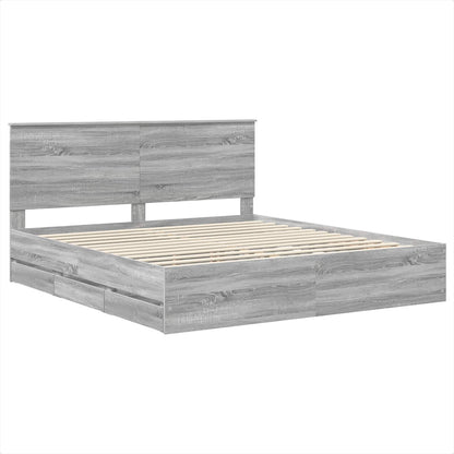 vidaXL Bed Frame with Drawer Grey Sonoma 180 x 200 cm Engineer Wood 4