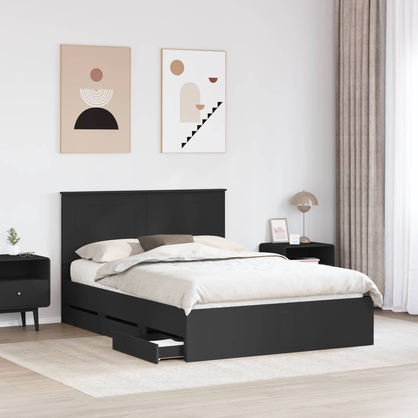 vidaXL Bed Frame with Drawer Black 160 x 200 cm Engineer Wood 3