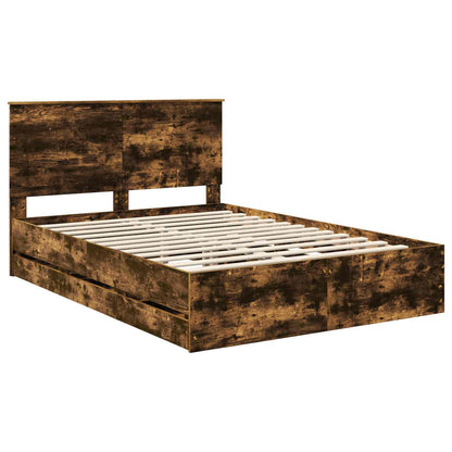vidaXL Bed Frame with Drawer Smoked Oak 140 x 200 cm Engineer Wood 4