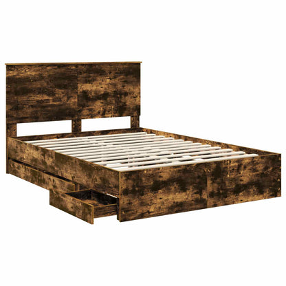 vidaXL Bed Frame with Drawer Smoked Oak 140 x 200 cm Engineer Wood 5
