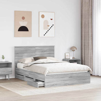 vidaXL Bed Frame with Drawer Grey Sonoma 140 x 200 cm Engineer Wood 3