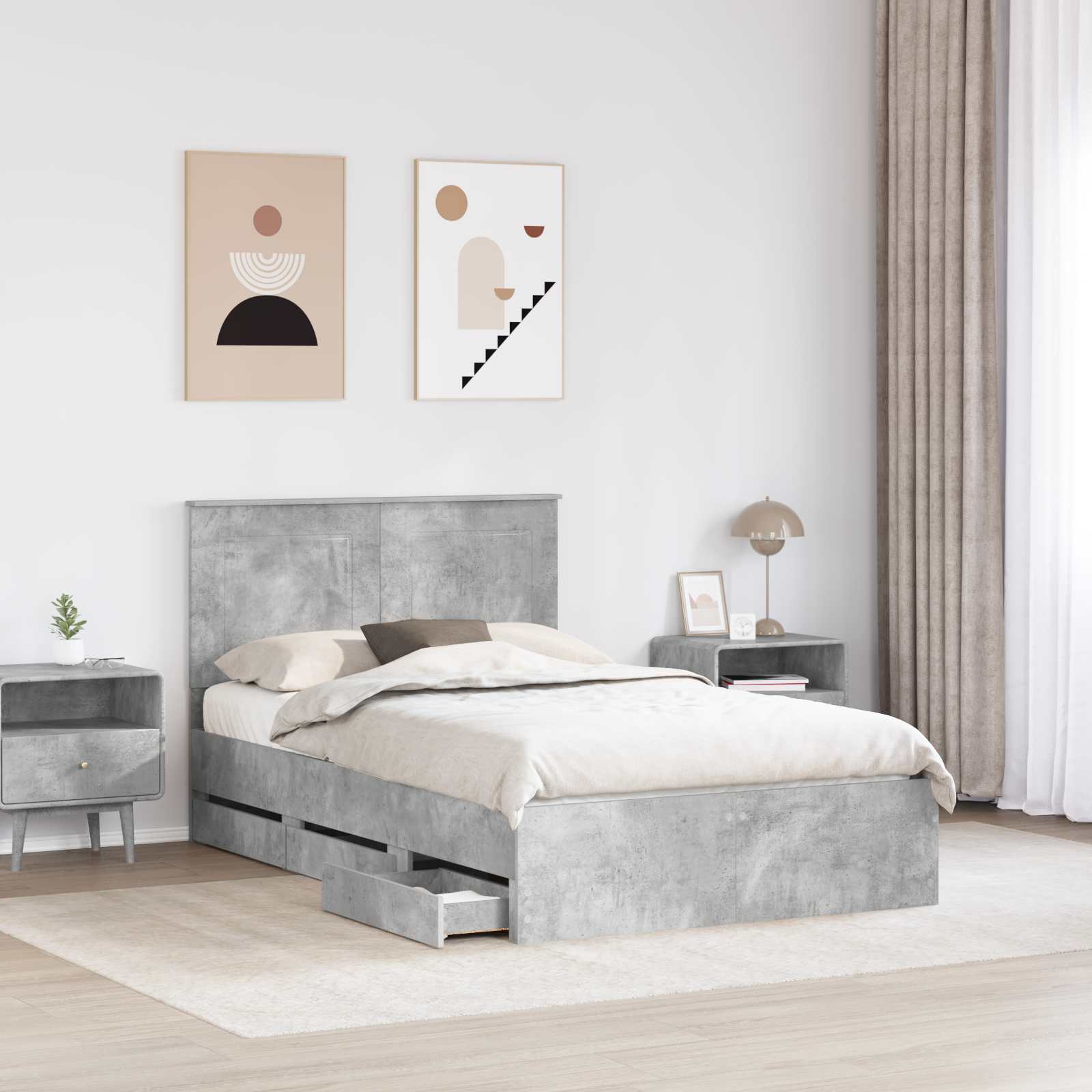 vidaXL Bed Frame with Drawer Concrete Grey 135 x 190 cm Engineer Wood 3