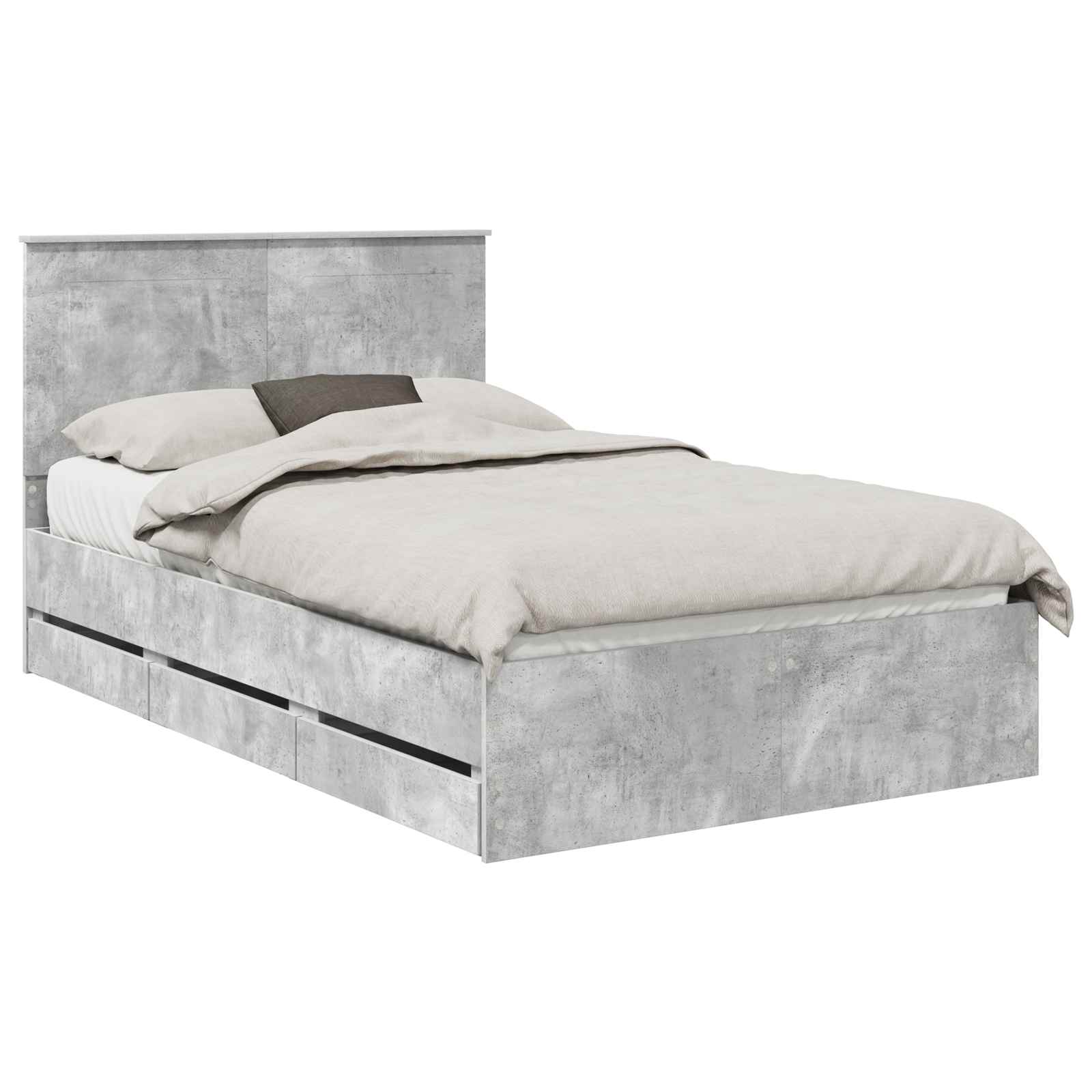 vidaXL Bed Frame with Drawer Concrete Grey 135 x 190 cm Engineer Wood 2