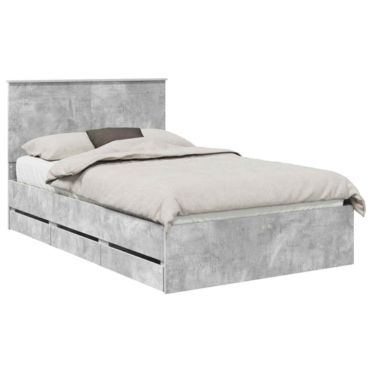 vidaXL Bed Frame with Drawer Concrete Grey 135 x 190 cm Engineer Wood 2