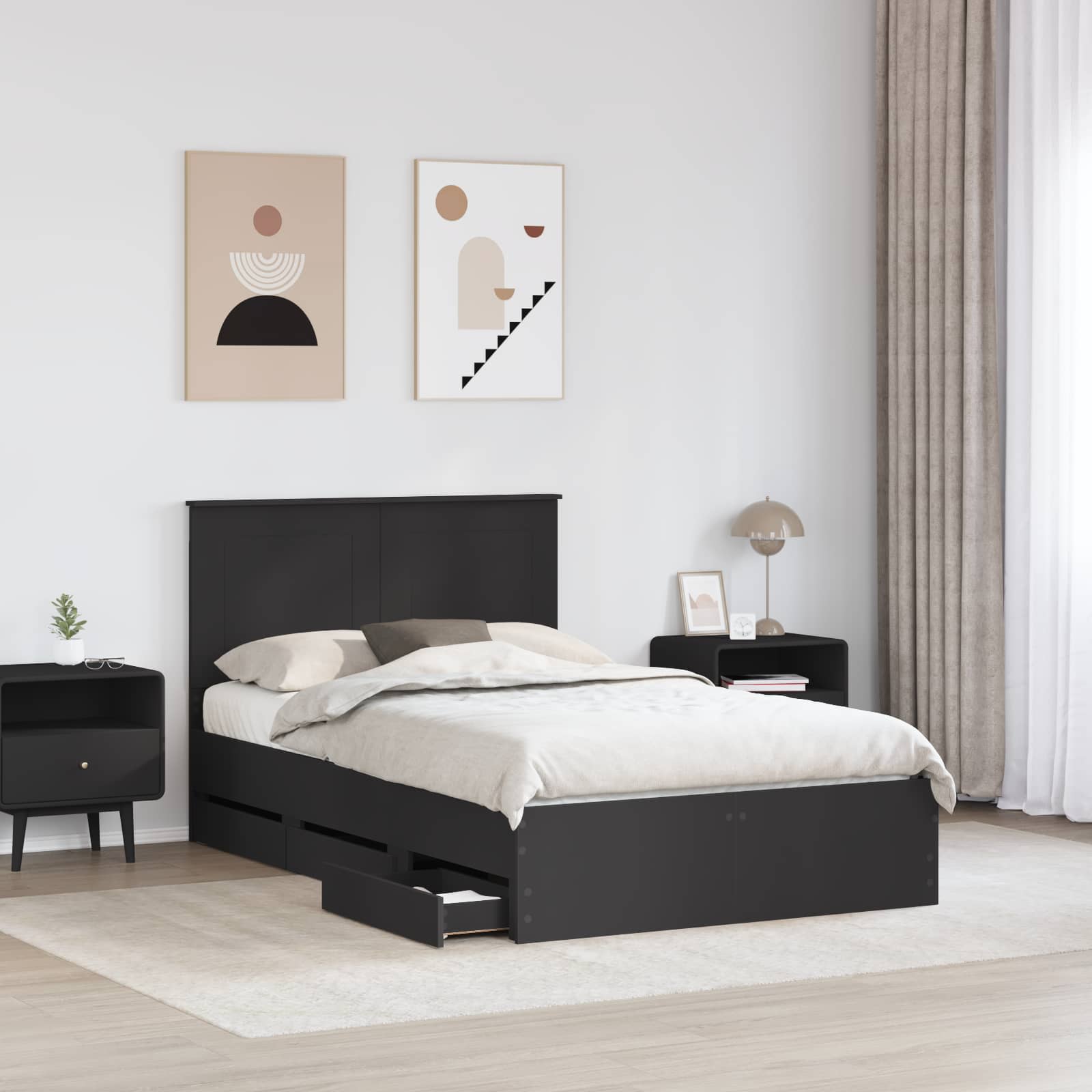 vidaXL Bed Frame with Drawer Black 120 x 190 cm Engineer Wood 3