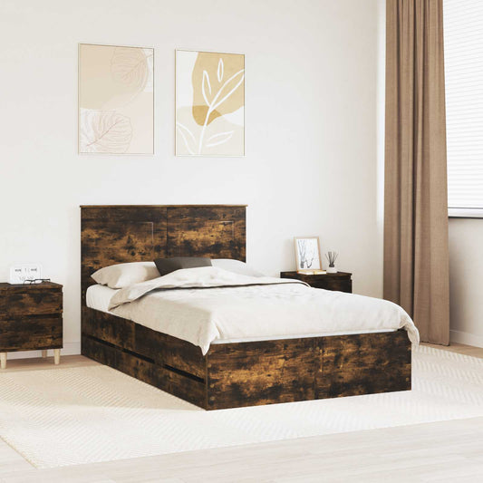 vidaXL Bed Frame with Drawer Smoked Oak 120 x 190 cm Engineer Wood 1