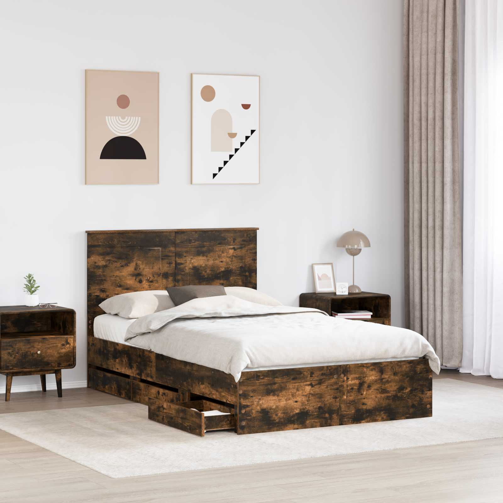 vidaXL Bed Frame with Drawer Smoked Oak 120 x 190 cm Engineer Wood 3