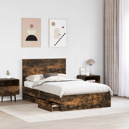 vidaXL Bed Frame with Drawer Smoked Oak 120 x 190 cm Engineer Wood 3
