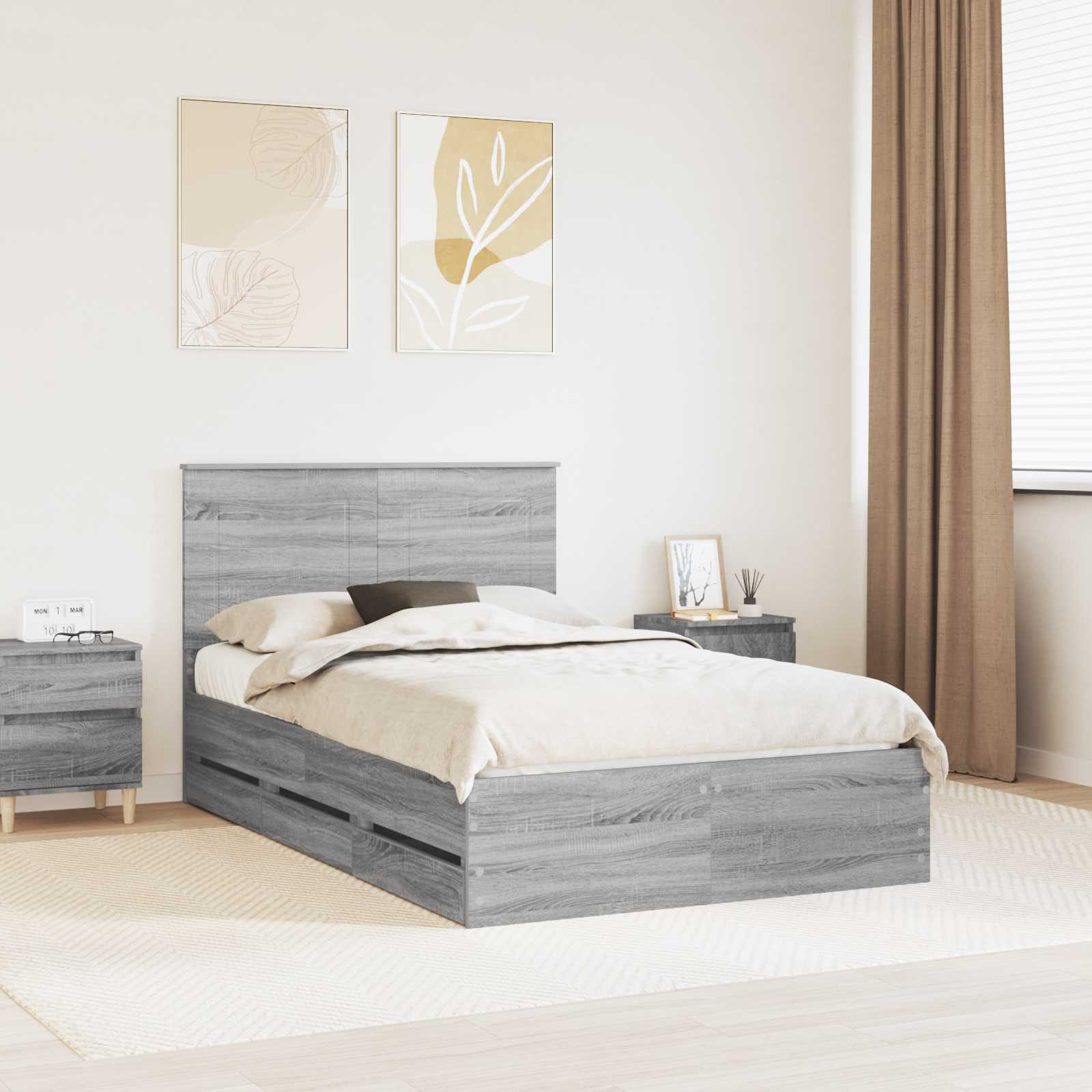vidaXL Bed Frame with Drawer Grey Sonoma 120 x 190 cm Engineer Wood 1