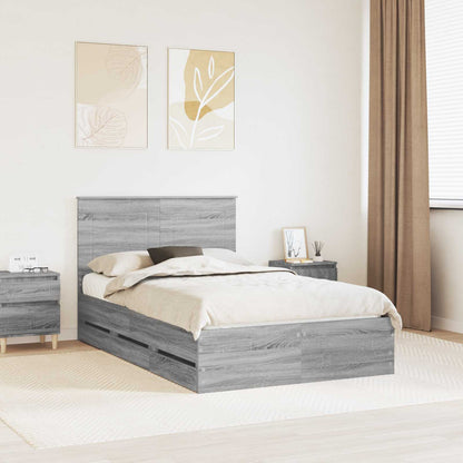 vidaXL Bed Frame with Drawer Grey Sonoma 120 x 190 cm Engineer Wood 1