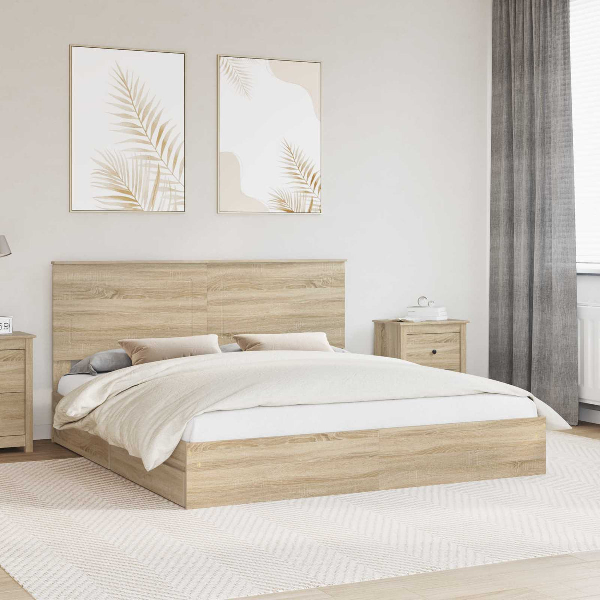 vidaXL Storage Bed with Drawer Sonoma Oak 180 x 200 cm Engineered Wood 1