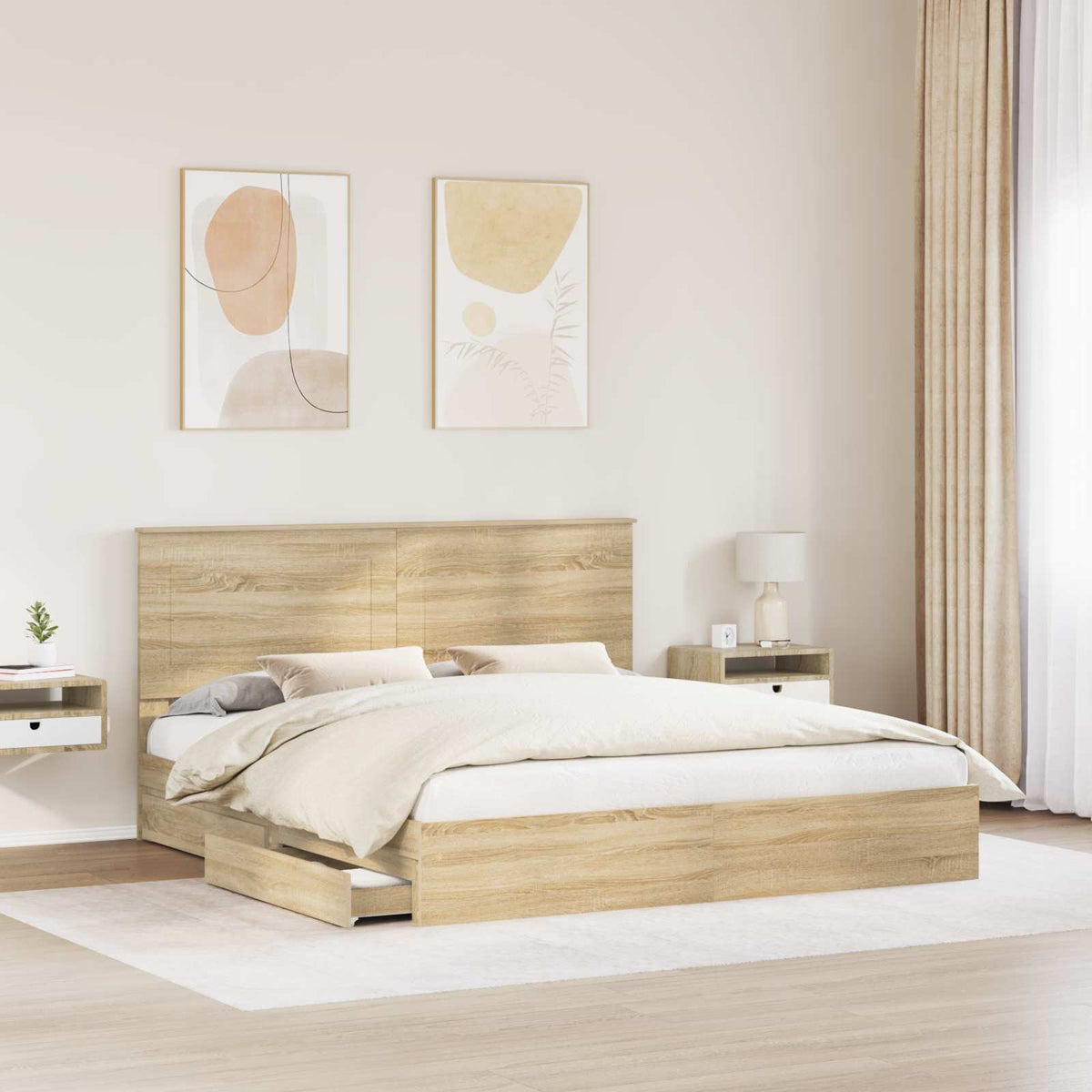 vidaXL Storage Bed with Drawer Sonoma Oak 180 x 200 cm Engineered Wood 3