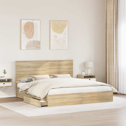 vidaXL Storage Bed with Drawer Sonoma Oak 180 x 200 cm Engineered Wood 3
