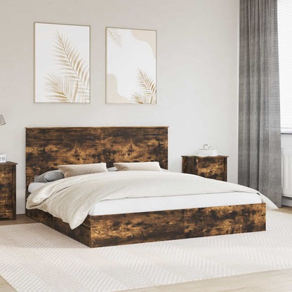 vidaXL Storage Bed with Drawer Smoked Oak 180 x 200 cm Engineered Wood 1