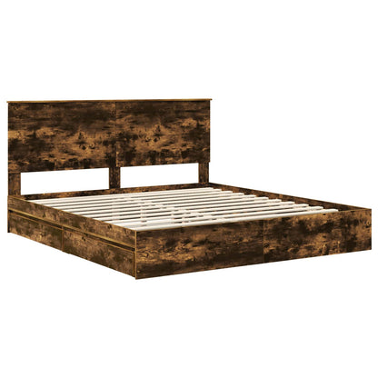 vidaXL Storage Bed with Drawer Smoked Oak 180 x 200 cm Engineered Wood 4