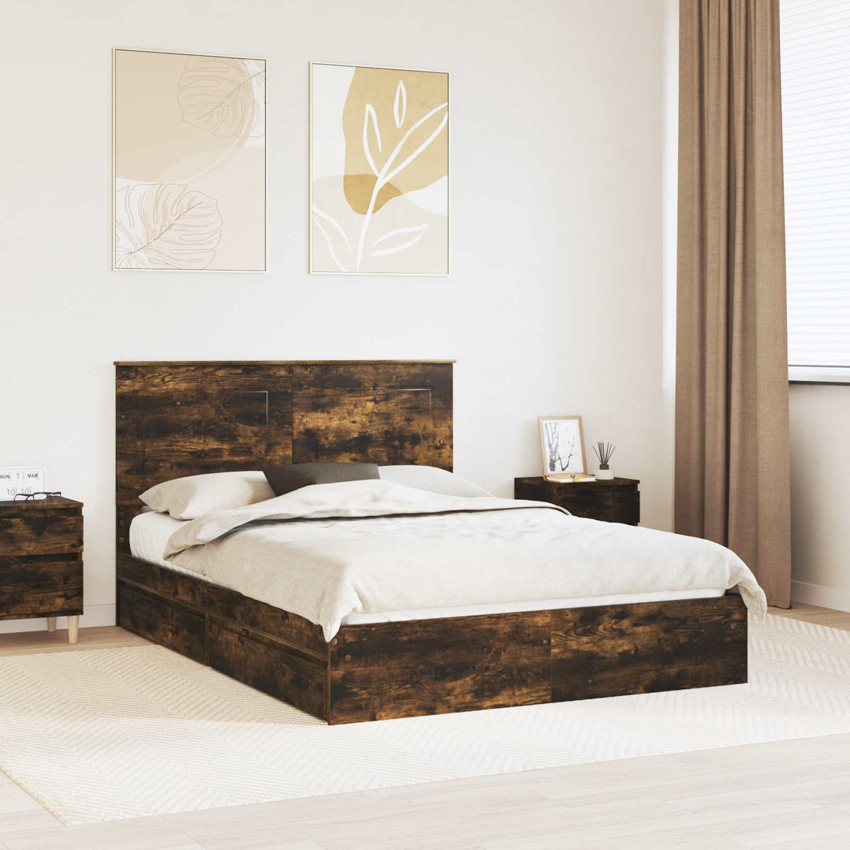 Storage Bed Engineered Wood Length 200 cm Smoked Oak 160 cm