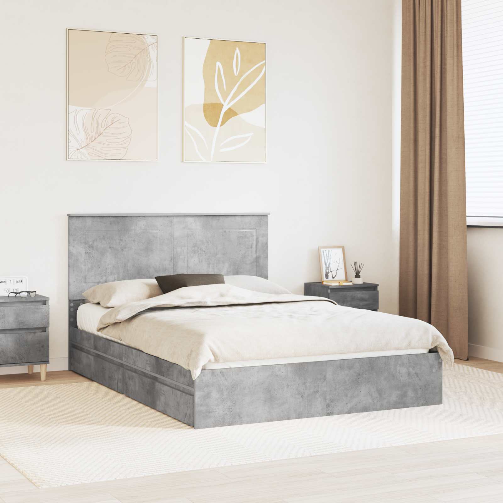 vidaXL Storage Bed Concrete Grey 150 x 200 cm Engineered Wood 1
