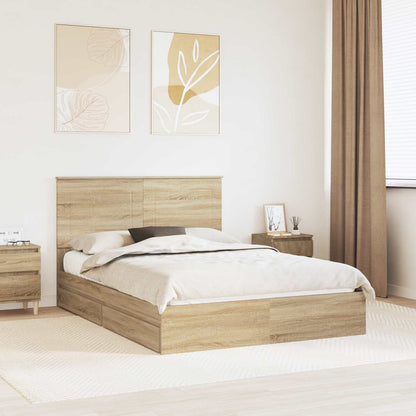 vidaXL Storage Bed with Drawer Sonoma Oak 140 x 190 cm Engineered Wood 1