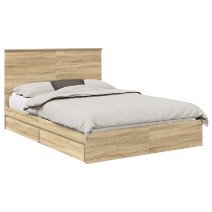 vidaXL Storage Bed with Drawer Sonoma Oak 140 x 190 cm Engineered Wood 2