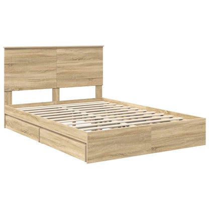 vidaXL Storage Bed with Drawer Sonoma Oak 140 x 190 cm Engineered Wood 4