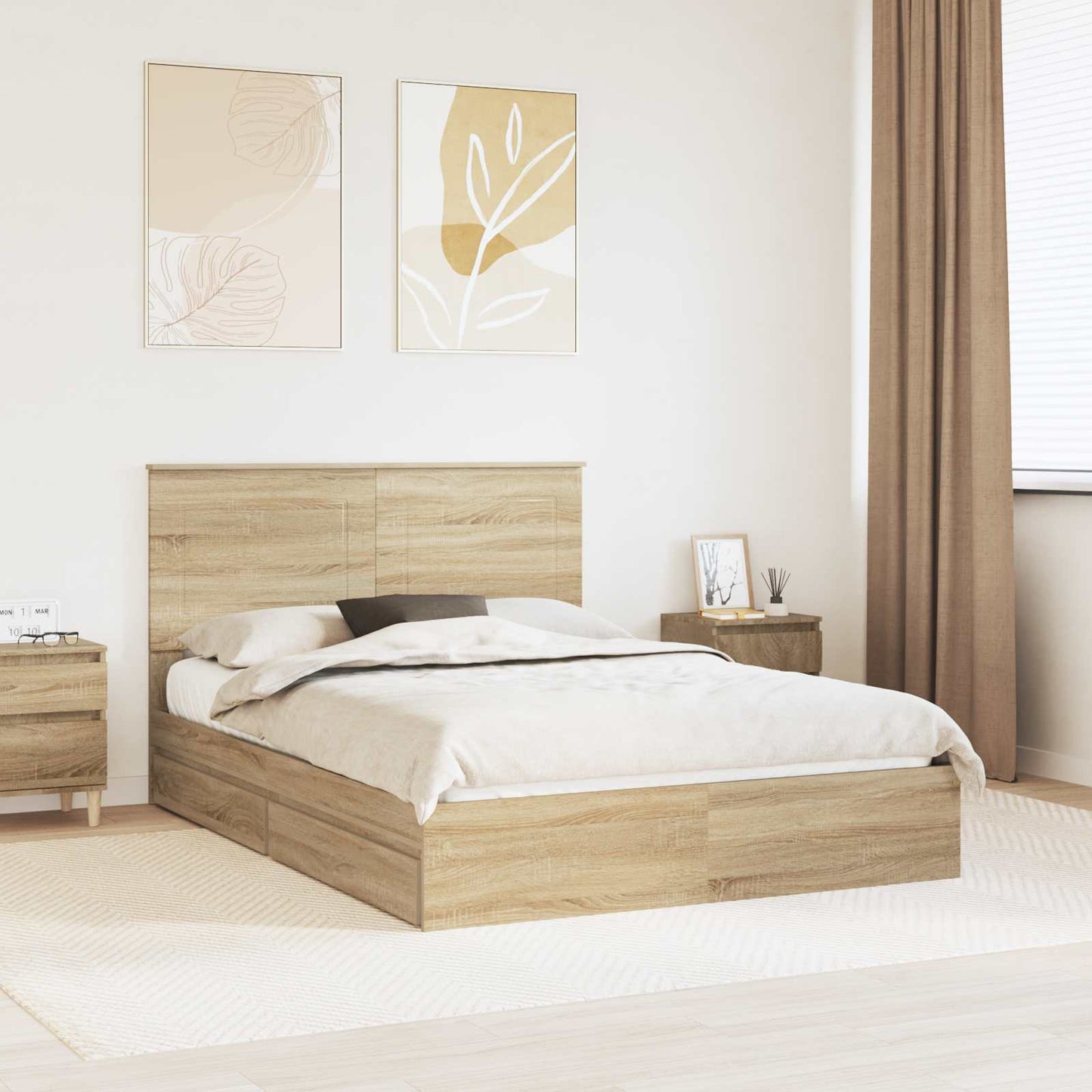 vidaXL Storage Bed with Drawer Sonoma Oak 140 x 200 cm Engineered Wood 1
