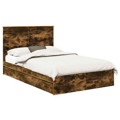 vidaXL Storage Bed with Drawer Smoked Oak 135 x 190 cm Engineered Wood 2