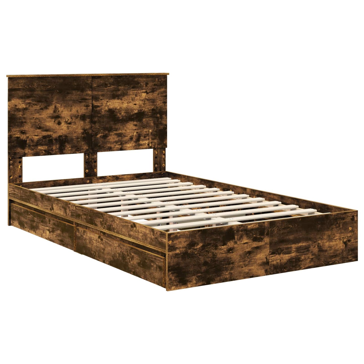 vidaXL Storage Bed with Drawer Smoked Oak 135 x 190 cm Engineered Wood 4
