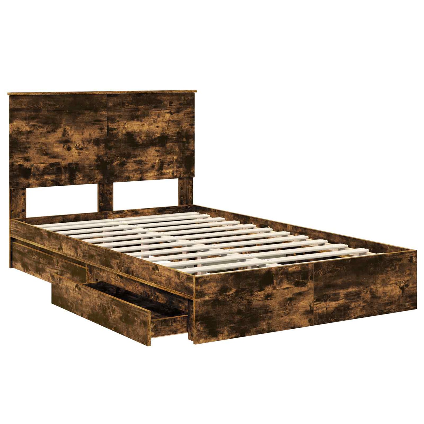 vidaXL Storage Bed with Drawer Smoked Oak 135 x 190 cm Engineered Wood 5