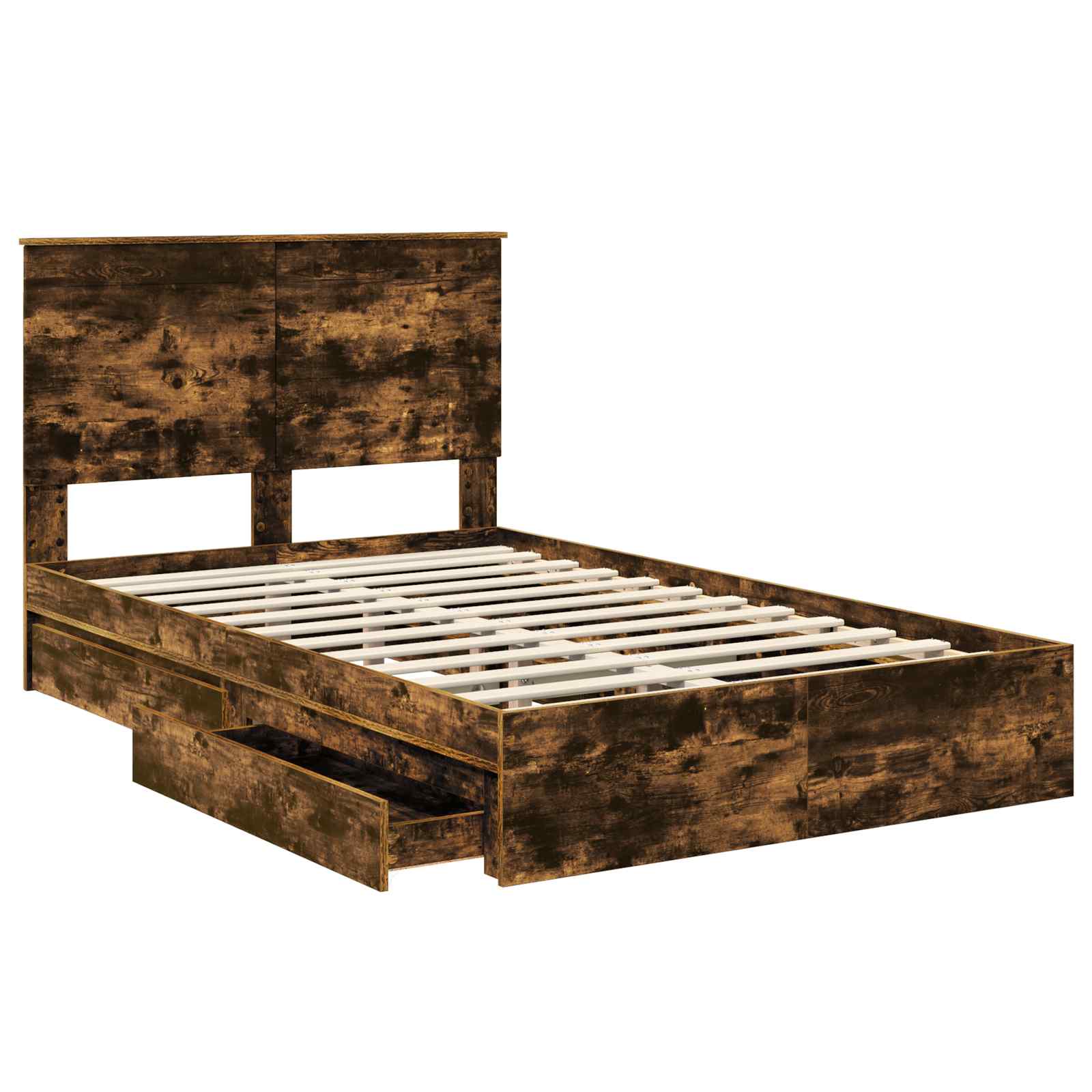 vidaXL Storage Bed with Drawer Smoked Oak 135 x 190 cm Engineered Wood 5