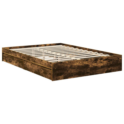 vidaXL Storage Bed with Drawer Smoked Oak 135 x 190 cm Engineered Wood 6